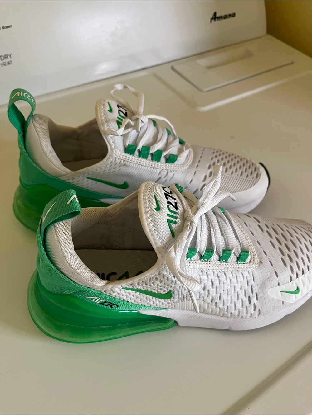 Nike Air Max 270 White and Green Women's Athletic Shoes